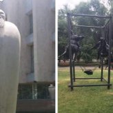 Алматы әкімдігі жұрт «Абайдікі» деп шуласқан «Абыз ата» мүсінін шүберекпен бүркеп тастады (ФОТО)