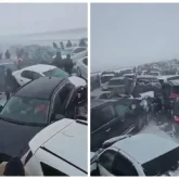 Ақмола облысында 40-қа жуық көлік соқтығысып қалды (ВИДЕО)