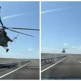 Қарағанды-Алматы тас жолында тікұшақ көліктерге жақын жерден ұшып өткен (ВИДЕО)