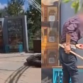 Астанада ер адам Абайдың өсиеттері жазылған стендті бүлдірді  (ВИДЕО)