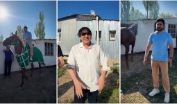 «Көкемізден хадия»: Мейрамбек Беспаев Әбдіжаппар Әлқожаға жылқы сыйлады (ВИДЕО)
