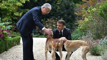 Тоқаев пен Макрон Париж төрінде тазы иттермен серуендеді (ВИДЕО)