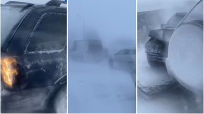 Қарағанды облысындағы трассада 10 көлік соқтығысты (ВИДЕО)