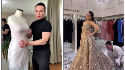 «Түнімен отырып тігіп едім»: Динара Сәтжанның той көйлегіне қатысты құпия ашылды (ВИДЕО)