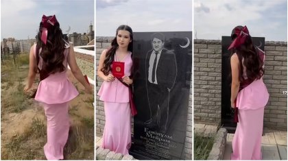 «Хайп үшін»: Аттестатын алып әкесінің басына барған мектеп түлегі көптің сынына қалды (ВИДЕО)