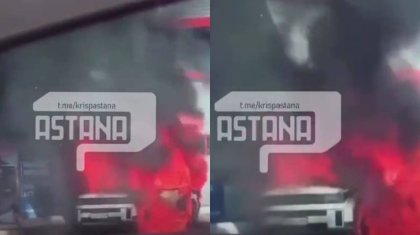Ақтөбеде жаңа Hyundai автокөлігі тура жанармай құю бекетінде өртеніп кетті (ВИДЕО)