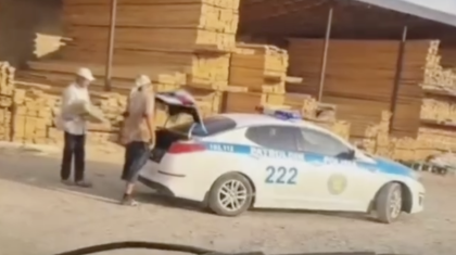 Естімеген елде көп: Түркістанда полицей қызметтік көлікпен ағаш тасыған